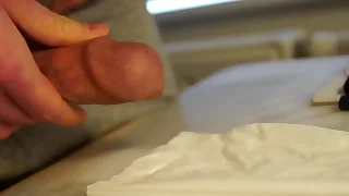 Quick intense cumshot on table / phimosis foreskin cum homemade